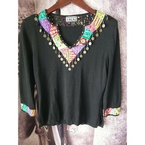 the COLLECTIVE Works of BEREK 2 By Takako Sakon Black Knit Embellished Knit sz M